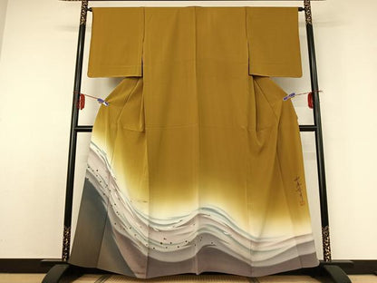 平和屋着物▽色留訪問着 単衣 作家物 箔散らし文様 暈し染め 金彩 正絹 逸品 AABE0205jh