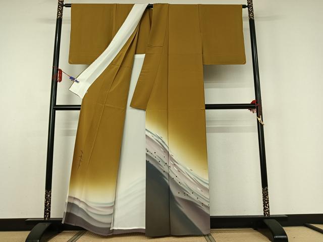 平和屋着物▽色留訪問着 単衣 作家物 箔散らし文様 暈し染め 金彩 正絹 逸品 AABE0205jh