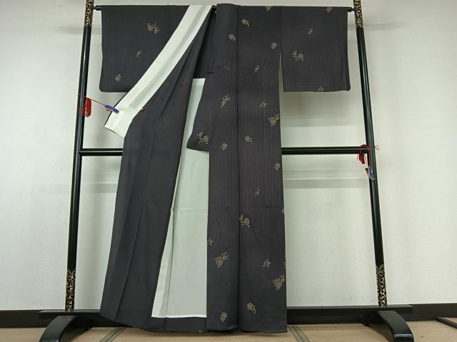 平和屋着物▽上質な小紋 単衣 印傳 更紗花文 さが美扱い 正絹 逸品 AABE0206jh