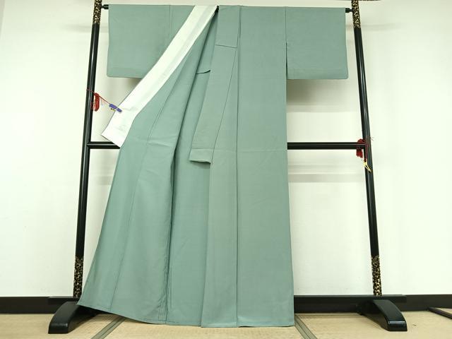 平和屋着物▽上質な色無地 単衣 錆青磁色 正絹 逸品 AABE0207jh