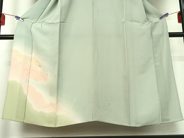 平和屋着物▽訪問着 単衣 草花文 暈し染め 金彩 正絹 逸品 AABE0209jh