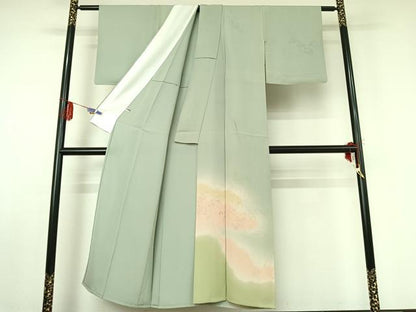 平和屋着物▽訪問着 単衣 草花文 暈し染め 金彩 正絹 逸品 AABE0209jh