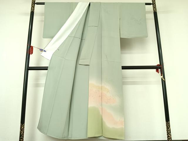 平和屋着物▽訪問着 単衣 草花文 暈し染め 金彩 正絹 逸品 AABE0209jh