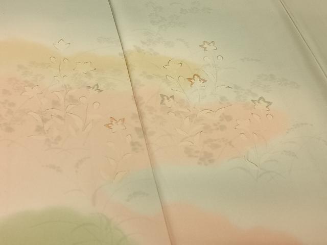 平和屋着物▽訪問着 単衣 草花文 暈し染め 金彩 正絹 逸品 AABE0209jh