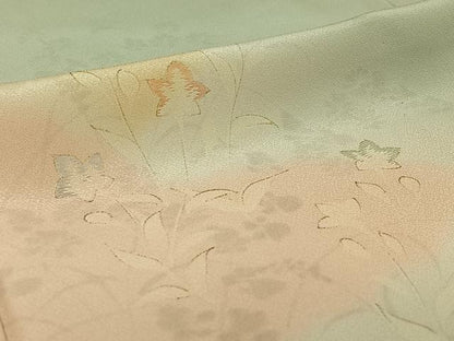 平和屋着物▽訪問着 単衣 草花文 暈し染め 金彩 正絹 逸品 AABE0209jh
