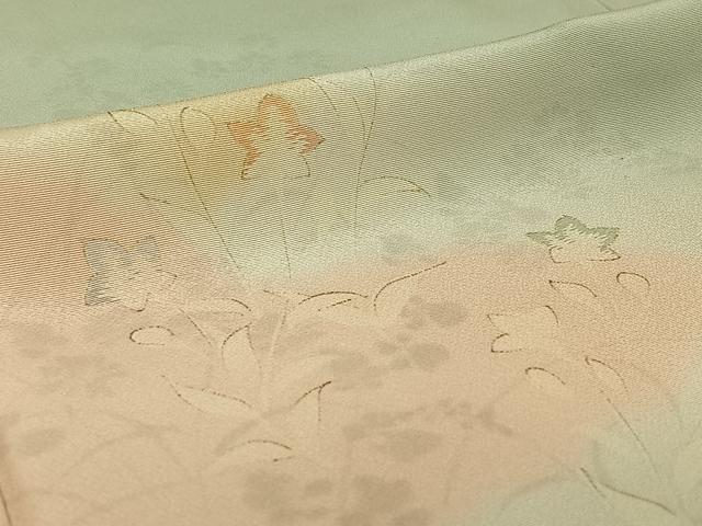 平和屋着物▽訪問着 単衣 草花文 暈し染め 金彩 正絹 逸品 AABE0209jh
