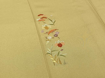 平和屋着物▽訪問着 単衣 総刺繍 駒刺繍 松竹梅文 金銀糸 正絹 逸品 AABE0210jh