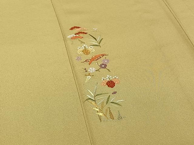 平和屋着物▽訪問着 単衣 総刺繍 駒刺繍 松竹梅文 金銀糸 正絹 逸品 AABE0210jh