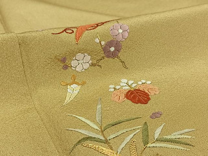 平和屋着物▽訪問着 単衣 総刺繍 駒刺繍 松竹梅文 金銀糸 正絹 逸品 AABE0210jh