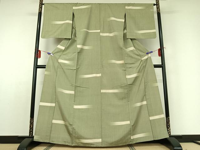 平和屋着物▽上質な紬 単衣 横段文 正絹 逸品 AABE0212jh