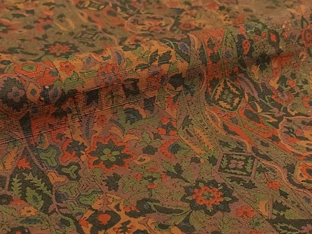 平和屋着物▽上質な紬 単衣 更紗花文 正絹 逸品 AABE0214jh
