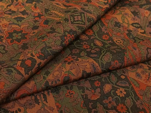 平和屋着物▽上質な紬 単衣 更紗花文 正絹 逸品 AABE0214jh