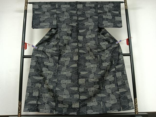 平和屋着物▽上質な紬 単衣 籬文 正絹 逸品 AABE0216jh