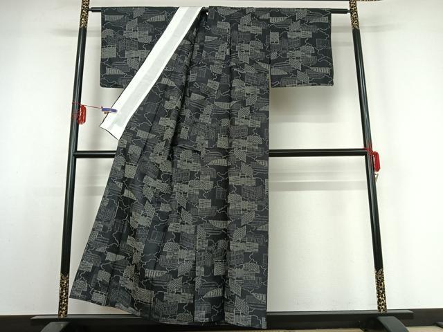 平和屋着物▽上質な紬 単衣 籬文 正絹 逸品 AABE0216jh