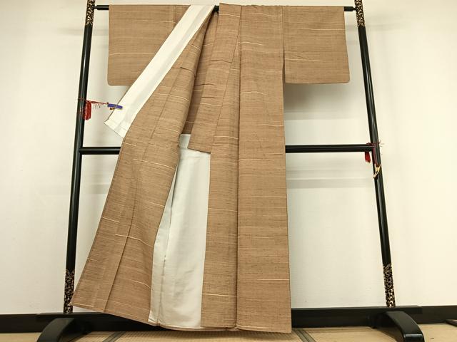 平和屋着物▽上質な紬 単衣 横段文 正絹 逸品 AABE0217jh