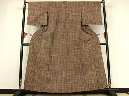 平和屋着物▽上質な紬 単衣 格子 正絹 逸品 AABE0218jh