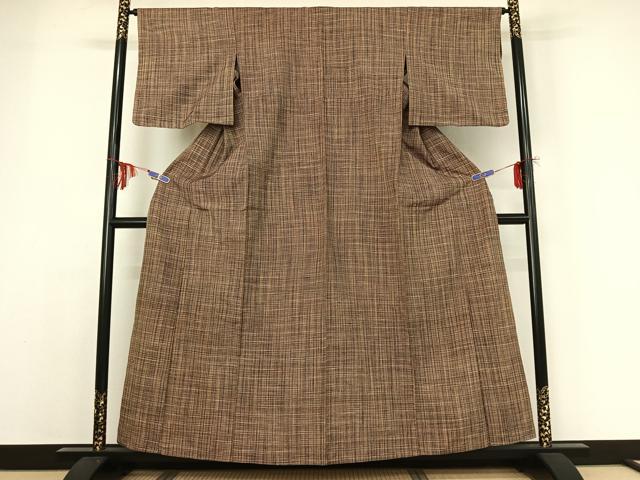 平和屋着物▽上質な紬 単衣 格子 正絹 逸品 AABE0218jh