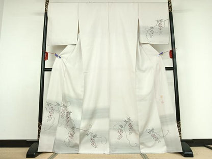 平和屋着物▽訪問着 単衣 作家物 手描き 藤花房 暈し染め 正絹 逸品 AABE0220jh