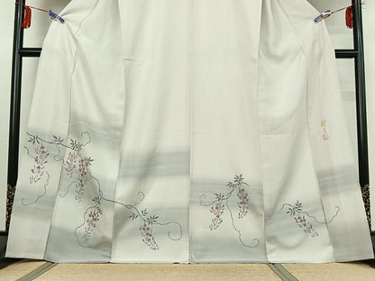 平和屋着物▽訪問着 単衣 作家物 手描き 藤花房 暈し染め 正絹 逸品 AABE0220jh