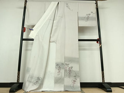 平和屋着物▽訪問着 単衣 作家物 手描き 藤花房 暈し染め 正絹 逸品 AABE0220jh