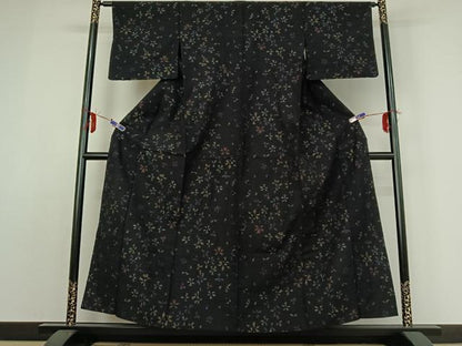 平和屋着物▽上質な紬　単衣　舞花文　正絹　逸品　AABE0221jh