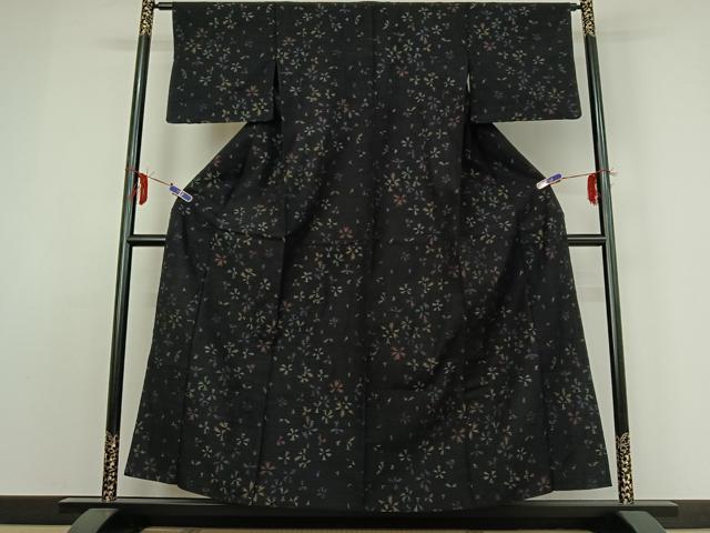 平和屋着物▽上質な紬　単衣　舞花文　正絹　逸品　AABE0221jh