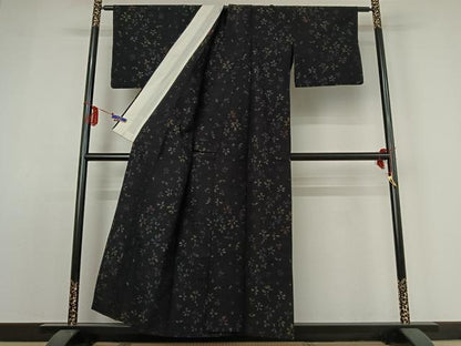 平和屋着物▽上質な紬　単衣　舞花文　正絹　逸品　AABE0221jh