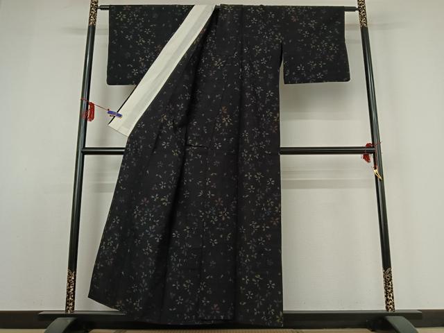 平和屋着物▽上質な紬　単衣　舞花文　正絹　逸品　AABE0221jh