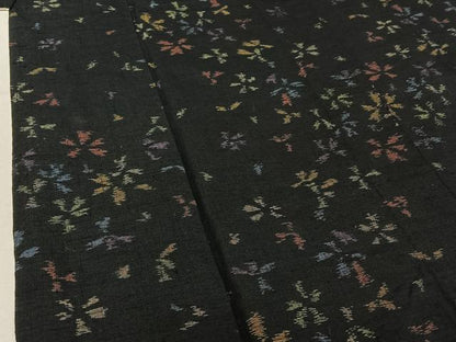平和屋着物▽上質な紬　単衣　舞花文　正絹　逸品　AABE0221jh