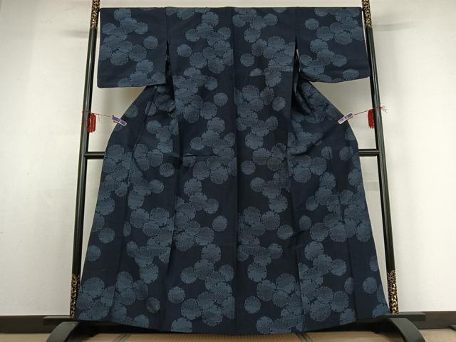 平和屋着物▽上質な紬 単衣 雪輪文 正絹 逸品 AABE0223jh
