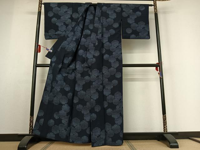 平和屋着物▽上質な紬 単衣 雪輪文 正絹 逸品 AABE0223jh
