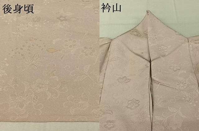 平和屋着物▽上質な色無地 単衣 花唐草地紋 灰桜色 正絹 逸品 AABE0224jh