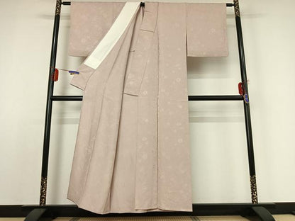 平和屋着物▽上質な色無地 単衣 花唐草地紋 灰桜色 正絹 逸品 AABE0224jh