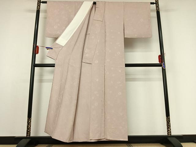 平和屋着物▽上質な色無地 単衣 花唐草地紋 灰桜色 正絹 逸品 AABE0224jh