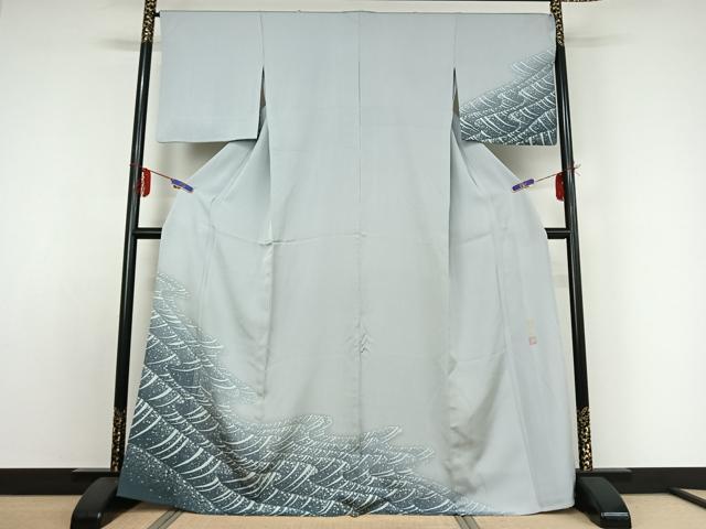 平和屋着物▽訪問着 単衣 作家物 流水文 正絹 逸品 AABE0226jh