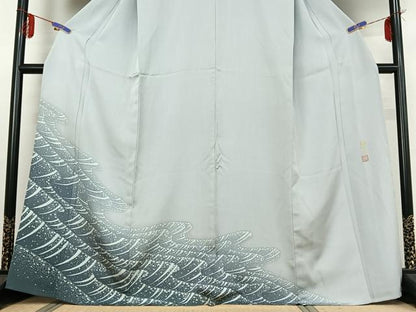 平和屋着物▽訪問着 単衣 作家物 流水文 正絹 逸品 AABE0226jh