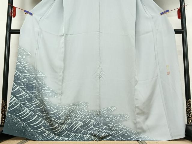 平和屋着物▽訪問着 単衣 作家物 流水文 正絹 逸品 AABE0226jh