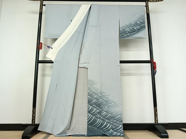 平和屋着物▽訪問着 単衣 作家物 流水文 正絹 逸品 AABE0226jh