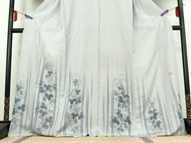 平和屋着物▽訪問着 単衣 作家物 手描き 葡萄 正絹 逸品 AABE0227jh