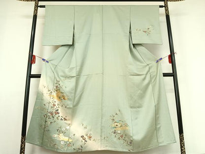 平和屋着物▽訪問着 単衣 人物風景花文 暈し染め 金彩 正絹 逸品 AABE0229jh