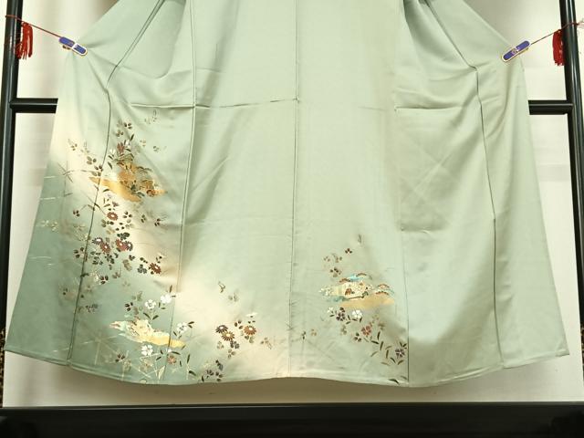 平和屋着物▽訪問着 単衣 人物風景花文 暈し染め 金彩 正絹 逸品 AABE0229jh