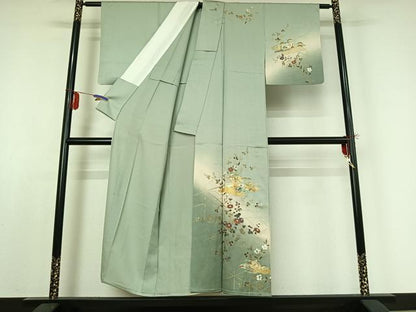 平和屋着物▽訪問着 単衣 人物風景花文 暈し染め 金彩 正絹 逸品 AABE0229jh