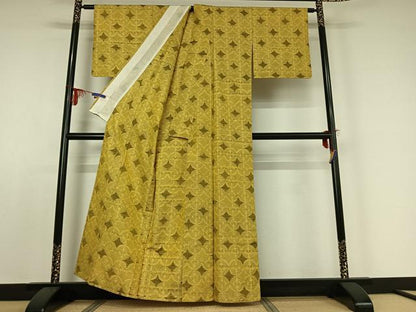 平和屋着物▽上質な紬 単衣 七宝 正絹 逸品 AABE0231jh