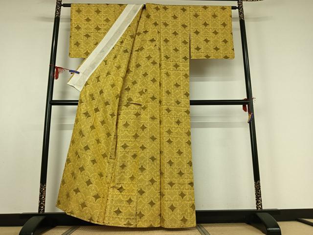 平和屋着物▽上質な紬 単衣 七宝 正絹 逸品 AABE0231jh