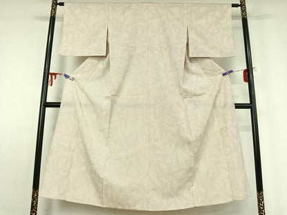 平和屋着物▽本塩沢 単衣 110亀甲 笹の葉文 正絹 逸品 AABE0233jh