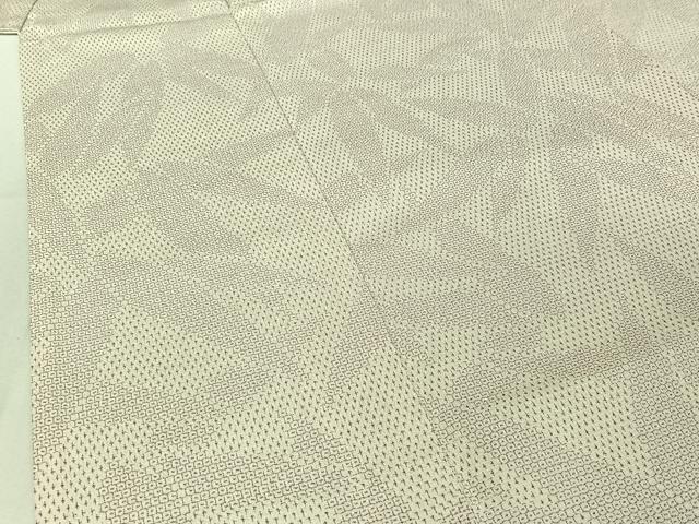 平和屋着物▽本塩沢 単衣 110亀甲 笹の葉文 正絹 逸品 AABE0233jh