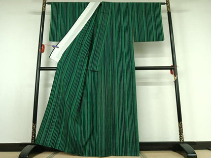 平和屋着物▽上質な紬 単衣 立涌文 正絹 逸品 AABE0234jh