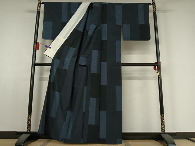 平和屋着物▽本塩沢 単衣 150亀甲 短冊文 正絹 逸品 AABE0235jh