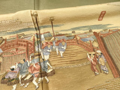 平和屋着物●摺友禅 横塚賢治 訪問着 刺繍 名所風景文 暈し染め さが美扱い 正絹 逸品 AABE0245ck