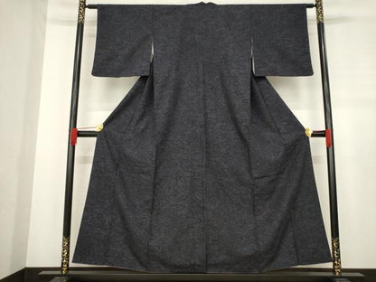 平和屋着物●結城紬　80亀甲　流水風景花文　正絹　逸品　AABE0249ck